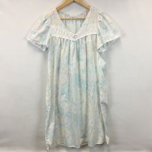 Vintage Miss Elaine Short Sleeve Watercolor Floral Nightgown